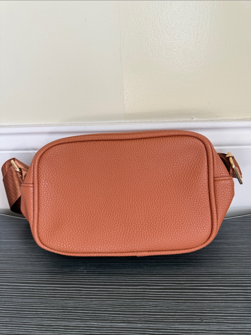 Textured Leather Crossbody Bag in Rust